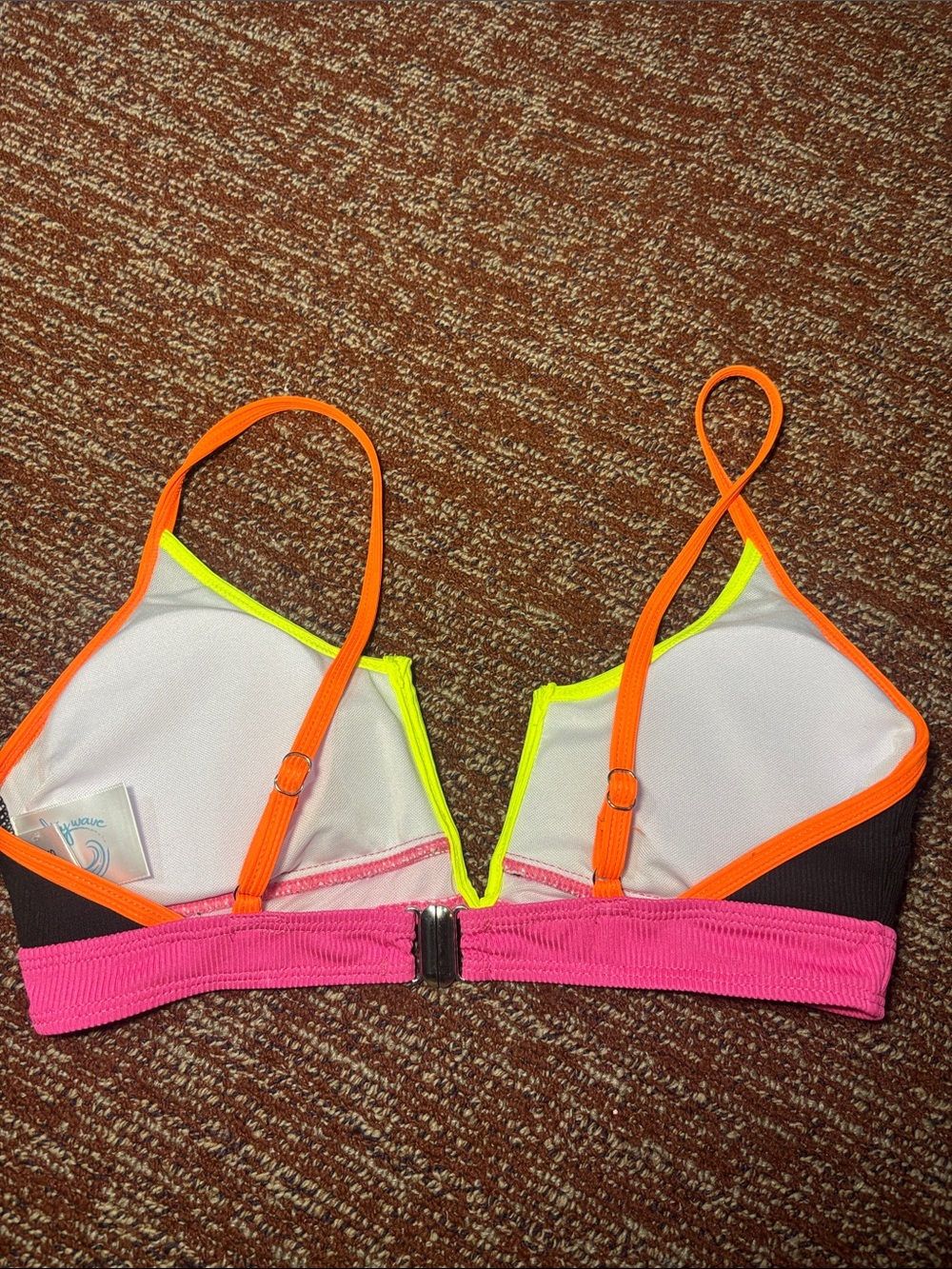 Neon trim v neck bikini black ribbed high waisted y2k style swimsuit women’s S - Picture 5 of 14